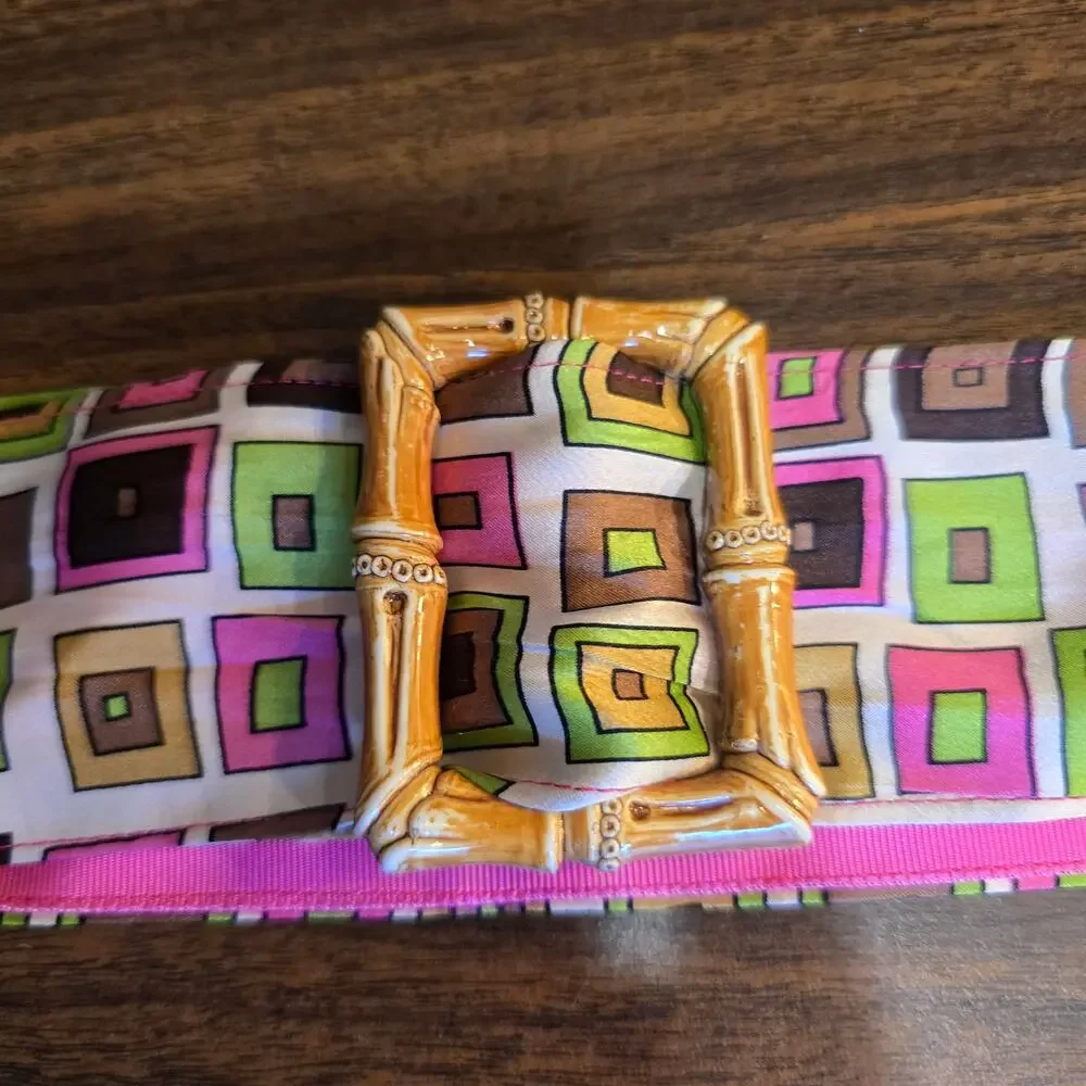 Rachel weissman silk geometric belt faux bamboo buckle
